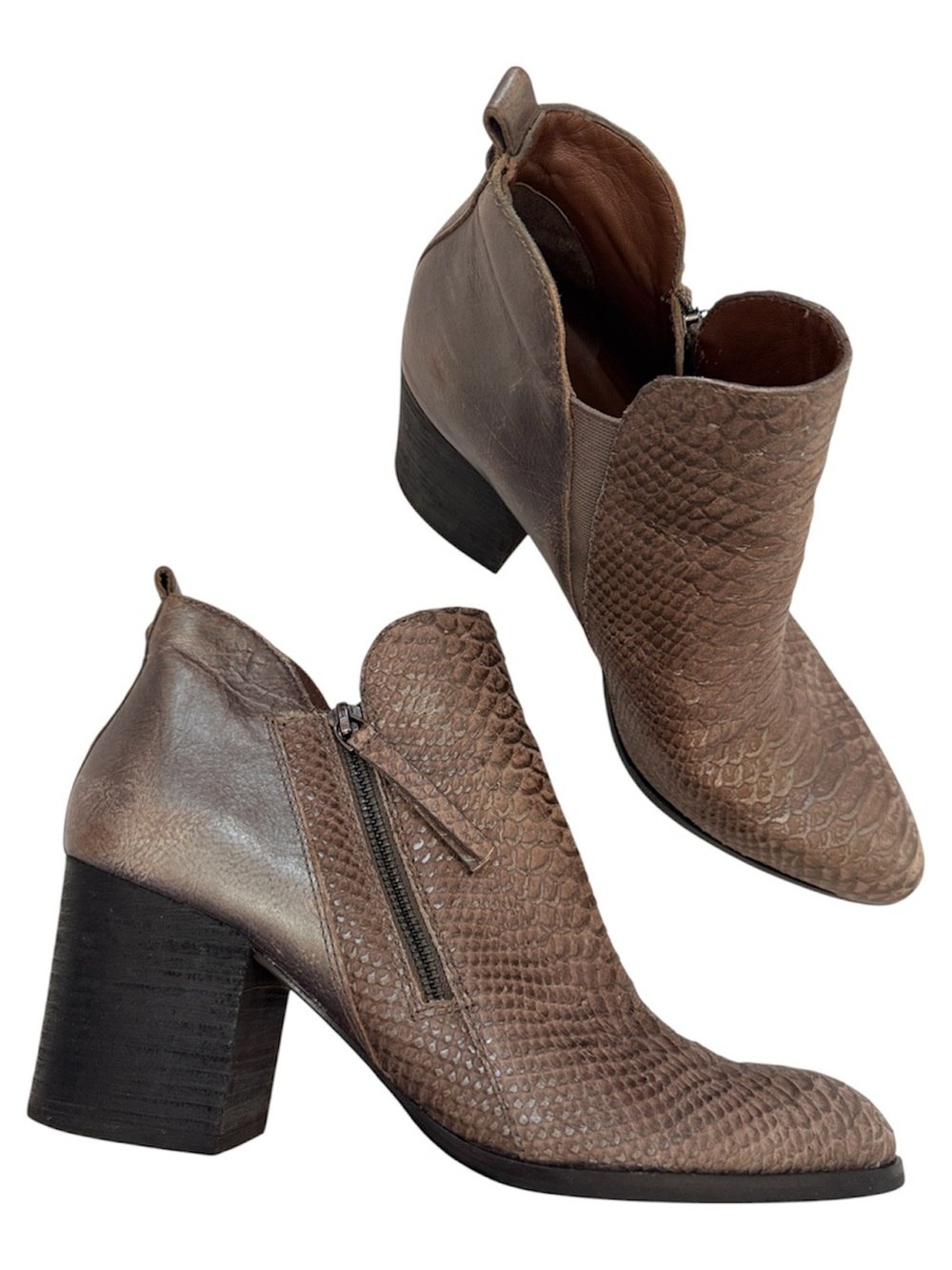 Donald J Pliner Silver Croc Embossed Leather Ankle Boots Womens 10 Boho Fall